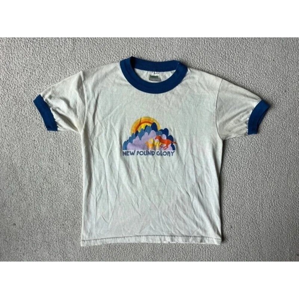 Vintage 90s Augusta Sportswear New Found Glory Blue Lined Ringer Shirt Women XS